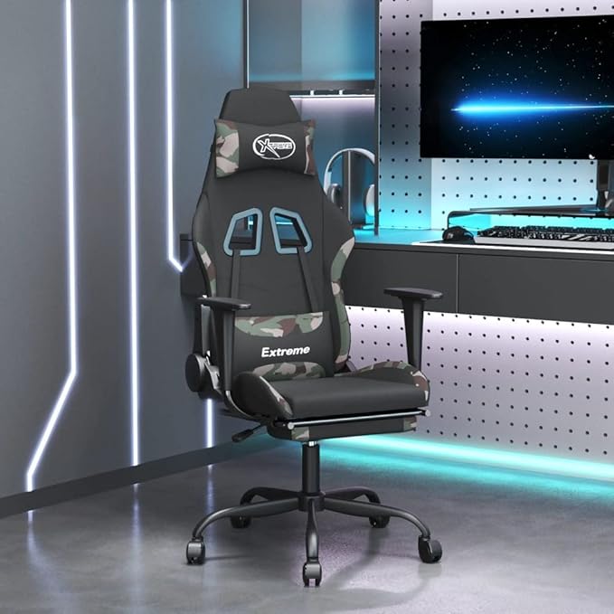 Massage Office Gaming Chair with Footrest Fabric Massage Office Chair Ergonomic Desk Chair Rolling Swivel Adjustable PC Computer Chair for Women Adults Girls(Black&ampCamouflage) -AA