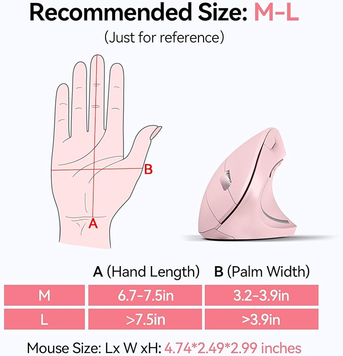 TECKNET Ergonomic Mouse Wireless Bluetooth Vertical Mouse 4800 DPI Optical Tracking 6 Adjustable DPI Quiet Clicks 2.4GHz with USB A Receiver 12 Months Battery 6 Buttons Wide Compatibility