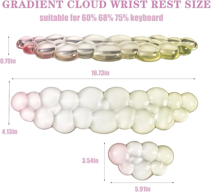 Ergonomic Cloud Silicone Gel Keyboard and Mouse Wrist Rest Set – Clear Wrist Rest for Computer Keyboard 60%/68%/75% Comfort &amp Support for Typing and Gaming (Yellow Pink)