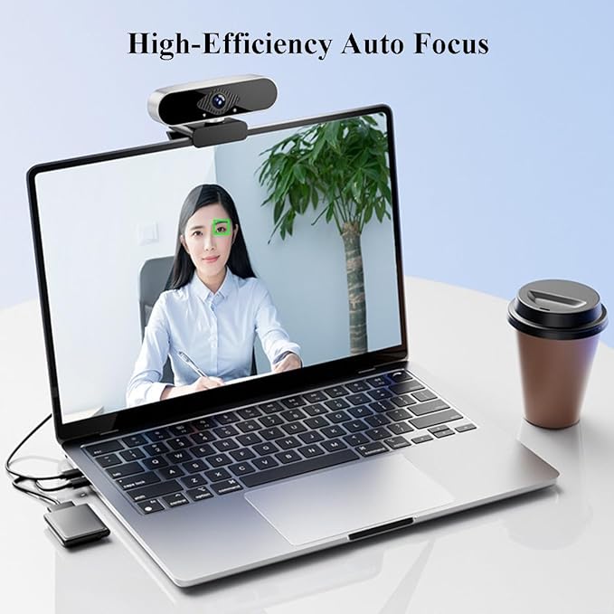 GIZNXBA Webcam for PC 125°Wide-Angle Lens Autofocus Noise-Canceling Microphone USB Computer Camera Plug &amp Play for Streaming Video Calls Gaming Works(2K)