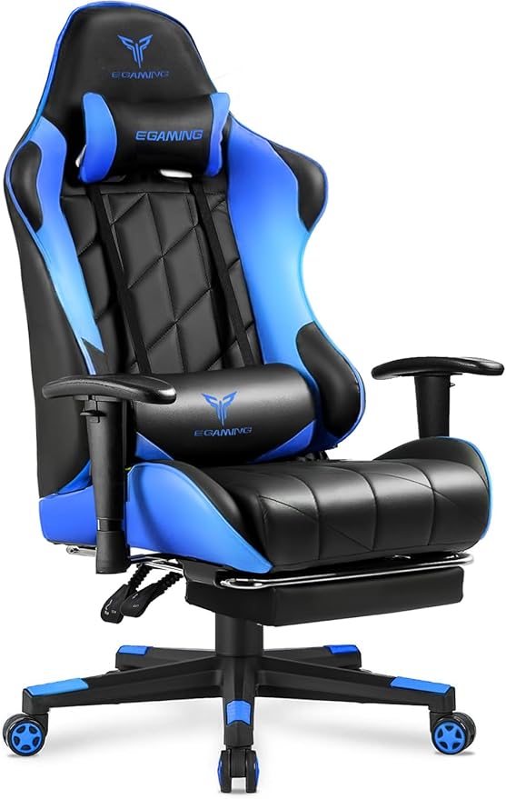 Gaming Chair Big and Tall Video Game Chair with High Back PU Leather Home Office Ergonomic Computer Chair with Footrest Adjustable Height 360° Swivel Wheels for Adults and Teens