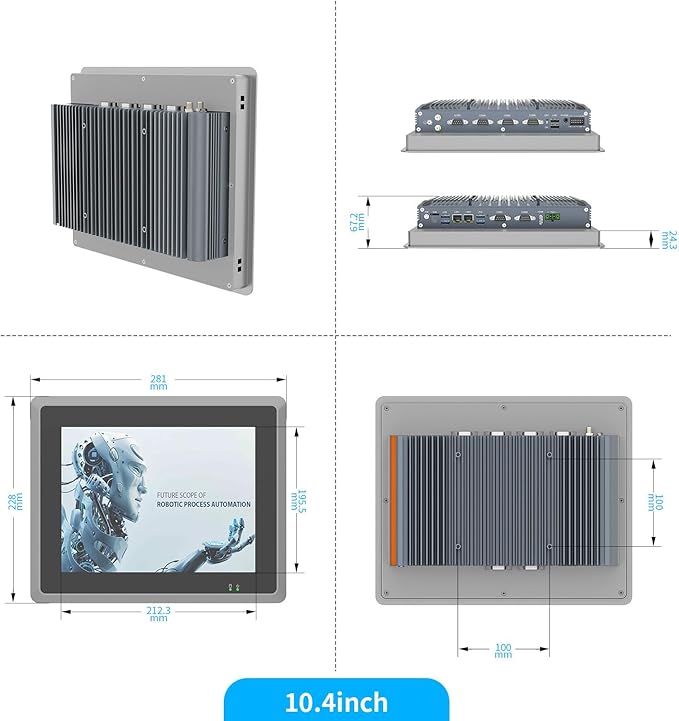 10.4 inch Industrie Panel PCIndustrial Embedded Panel PCFanless Panel ComputerIndustrial Touch Screen All-in-One PC Windows 10 ProI5 16GB RAM 1T ROM6xUSB4xRS232+2xRS4858*GPIOHDMI2xLAN