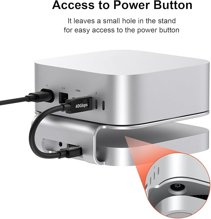 Qwiizlab 40Gbps Mac mini M4/M4 Pro Stand Hub with USB4 NVMe SSD Enclosure USB-C Host 3 USB-A 2.0 3.5mm Audio Supports M.2 PCIe up to 8TB Compatible with Thunderbolt 4/5