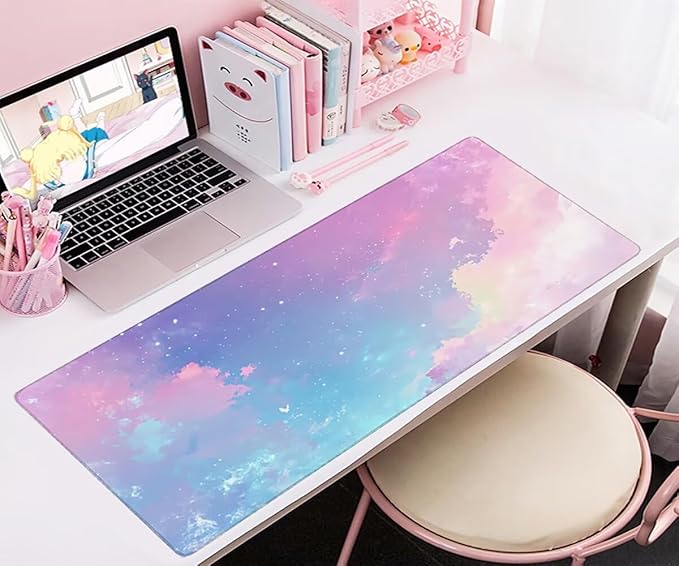 Large Mouse Pad Starry Sky Desk Mat Pink Office Gaming Mouse Pad with Stitched Edges 32x12in Extended Mousepad with Non-Slip Waterproof Rubber Base for PC Laptop Desk Home Office Accessories a-6726