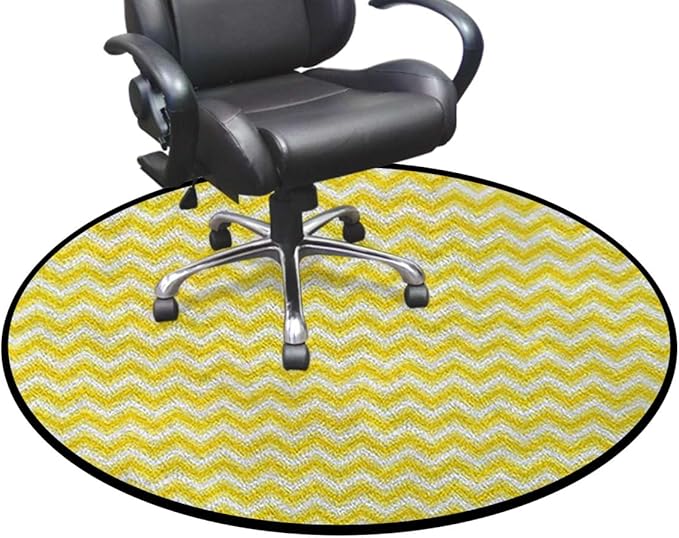 Yellow and White Gaming Chair Mat Round Floor Mats for Office Chair Computer Gaming Desk Mat for Rolling Chair Non-Slip Gaming Rug Summer Background Wave Pattern Diameter 35.4 in