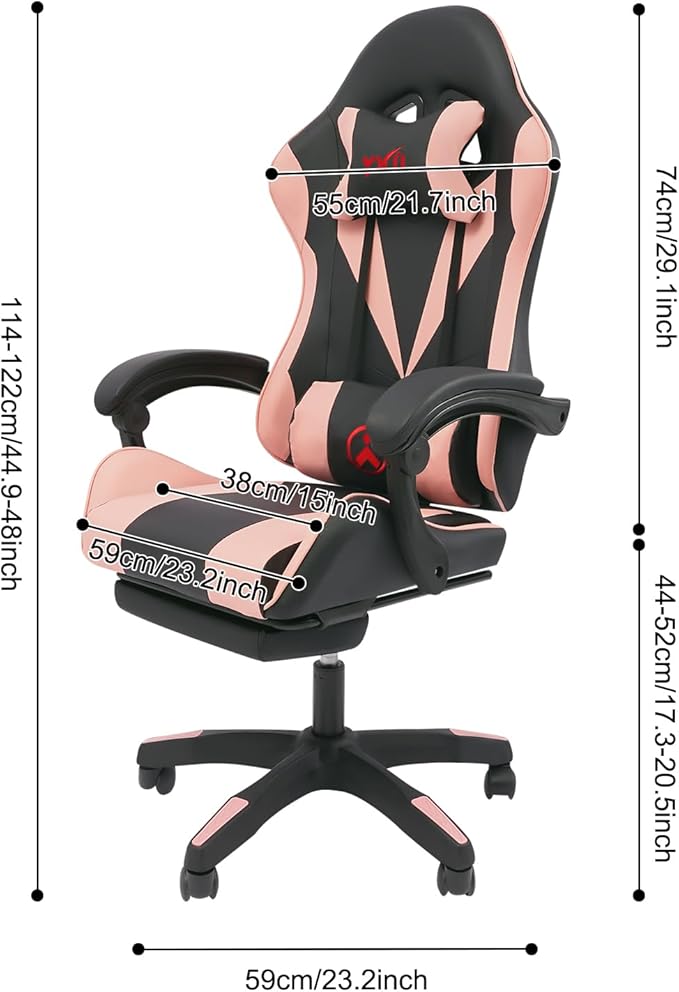 Gaming Chairs Adjustable Seat Height and Angle Swivel Task Chair Ergonomic Computer Chair for Office Bedroom (Pink and Black)
