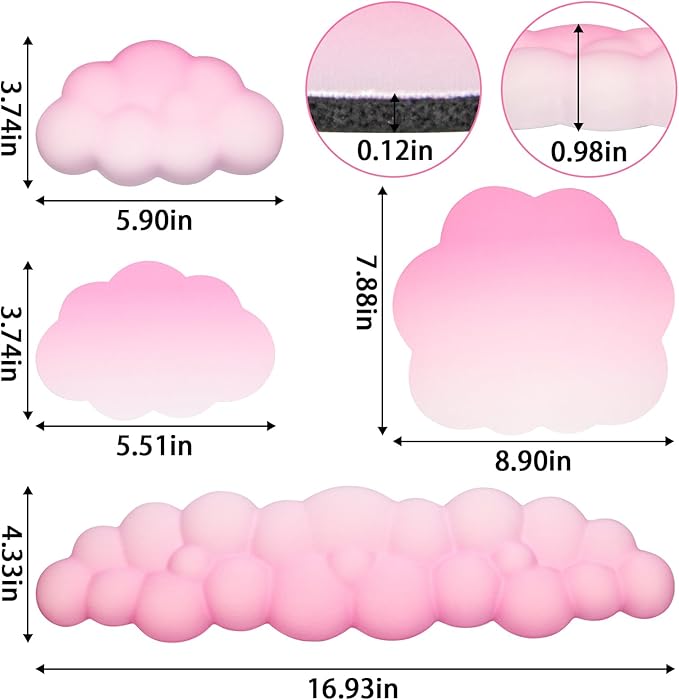 2026 Cloud Mouse Pad and Keyboard Wrist Rest Set4 Pcs Pink Ergonomic Arm Support for Computer DeskCute Palm Resting Cushion with Mousepad &amp Coaster | Office Computer Laptop Typing Pain Relief