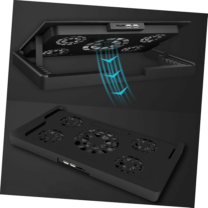 USB Laptop Cooling Pad with 5 Fans Cooler Base Anti-Skid Multi-Angle Adjustable Cooling Stand for Notebooks and Gaming Laptops