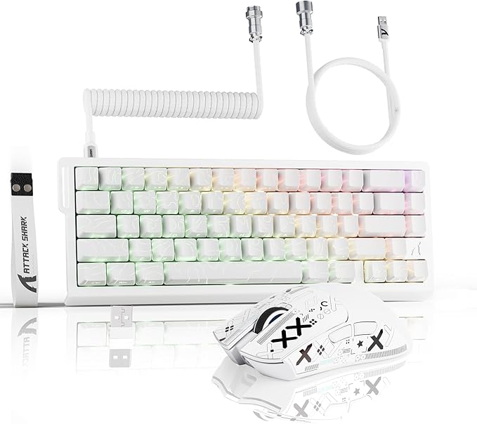 ATTACK SHARK X11 &amp X68 PRO HE Wireless Gaming ComboRapid Trigger Hall Effect Magnetic Switch 8K KeyboardUltra-Light 22K DPI PAW3311 Optical Sensor MouseRGB Backlit Tri-Mode with Coiled Cable-Wh