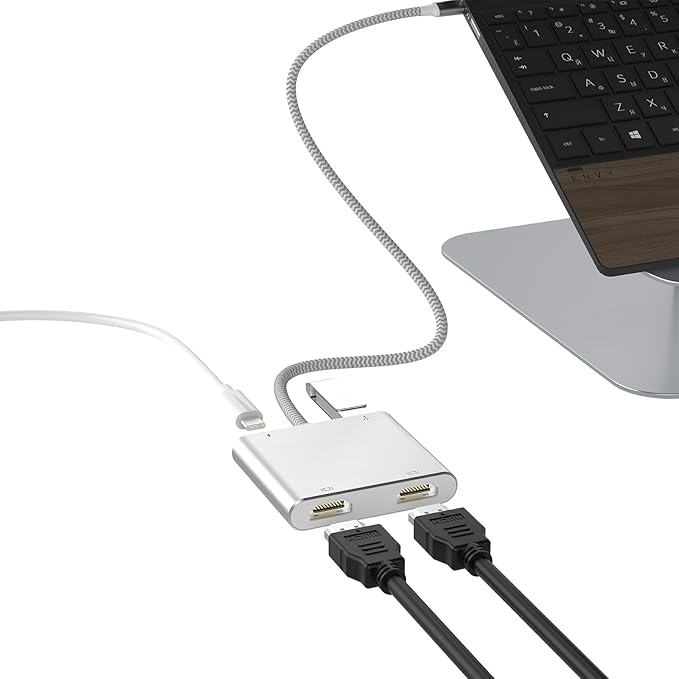 USB C to Dual HDTV Adapter Silver 19.7in Braided Cable with 4K@60Hz with 100W PD USB-A Support C to 2 HD Splitter Extended Display for Type C Devices (MacOS only Mirrors Same Screen)