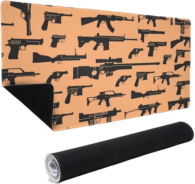 Tons of Guns Pattern Large Gaming Mouse Pad Desk Mat with Stitched Edges Non-Slip Base for Gamer Home and Office