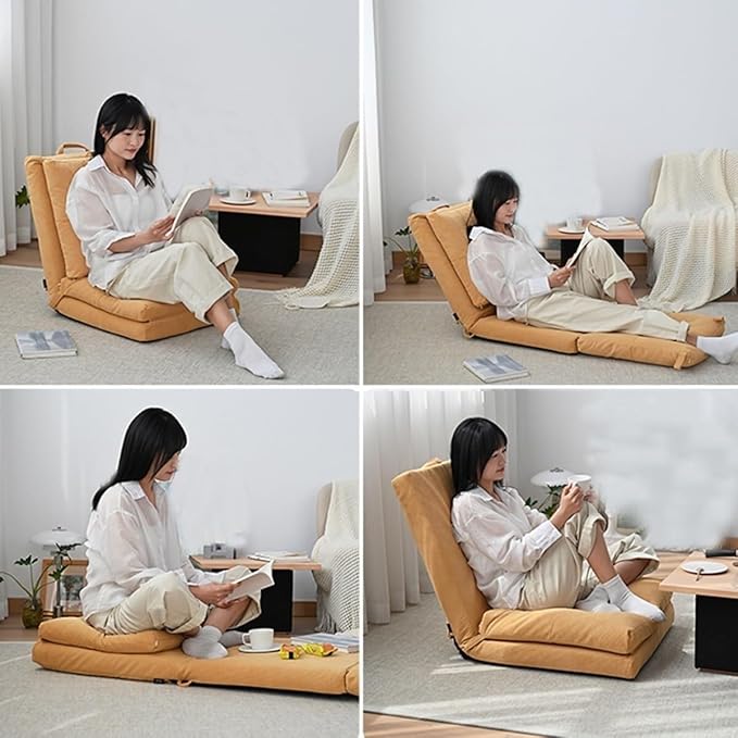 ELEFOCUS Designs Adjustable 5-Position Floor Chair Folding Lazy Sofa Padded Floor Chair Twin Floor Sofa Bed Couch(B)