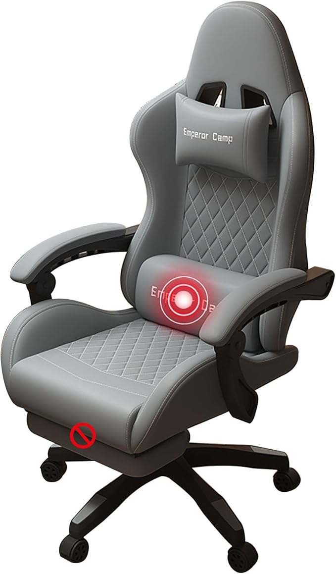 Video Game Chairs for Adults Office Chair Computer with Lumbar Support Big and Tall Ergonomic Gaming Chair with Foot Rest High Back with 360°-Swivel Seat and Headrest Nylonfeetwithoutfootrest Gray