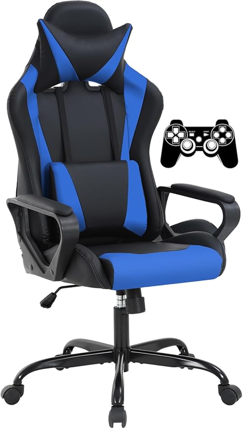 Gaming Chair Computer Racing Chair Ergonomic Office Chair Video Game Chairs for Adult Kids Teen Height Adjustable Reclining Chair with Lumbar Support Armrest Headrest Swivel Chair Game Chair Blue