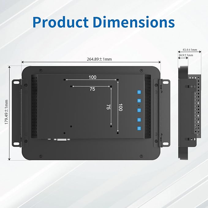 10.1 Inch Open Frame Touch Monitor PCAP 10-Point Touch Industrial Touchscreen Monitor with HDMI/VGA/DVI Interface Active Matrix TFT LCDLED Backlight with VESA Mount