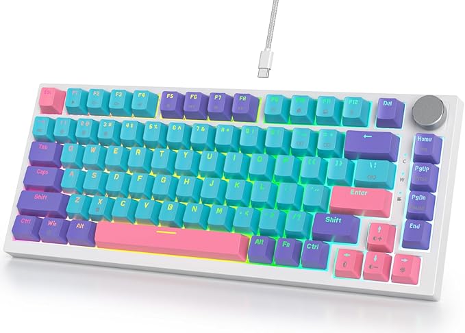 Fogruaden Wired Mechanical Keyboard 75% Percent Hot Swappable Red Switch TKL Mechanical Keyboard Gasket Mount RGB Backlit Compact Gaming Keyboard with Volume Knob(Joker)