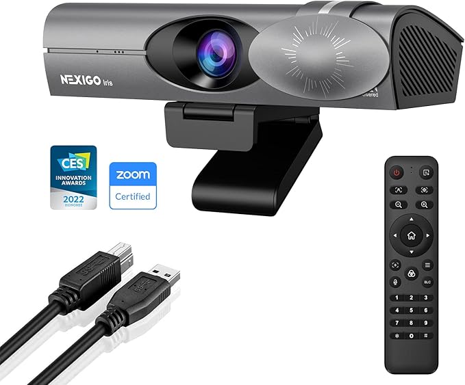 NexiGo Iris 4K AI Webcam with 1/1.8 Sony_Sensor Onboard Flash Memory HDR PiP DSLR-Style Control Auto Framing/Tracking with Flexible FOV Noise-Canceling Mics for Zoom/Teams/OBS and More