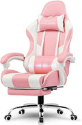 GTPLAYER Gaming Chair Computer Chair with Footrest and Lumbar Support Height Adjustable Game Chair with 360°-Swivel Seat and Headrest and for Office or Gaming (Faux Leather Pink)
