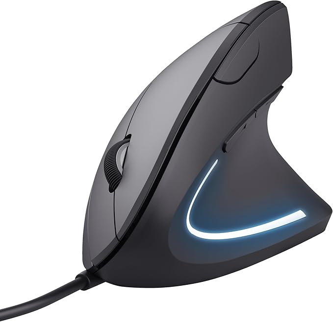 Trust Verto Wired Ergonomic Mouse Vertical Mouse with LED Illumination 1000-1600 DPI 6 Buttons for Right Hand Users Computer Mouse for PC and Laptop - Black
