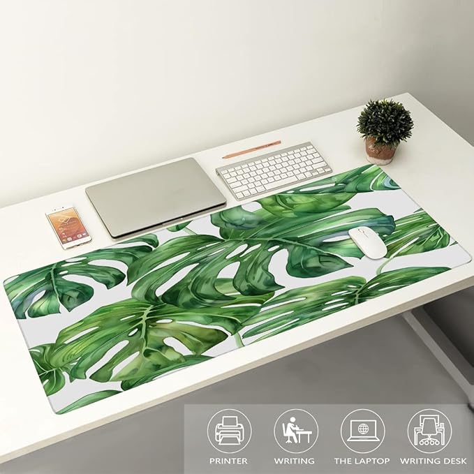 Summer Palm Green Leaf Large Mouse Pad Gaming Mousepad Desk Mat for Desktop Computer Keyboard Waterproof Mouse Mat Desk Pad with Non-Slip Base for Game School Office Home 35.4 x 15.7