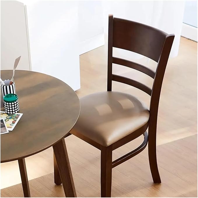 Adjustable Office Computer Chair with Armrest 1pcs Walnut Color Leather Upholstered Solid Wooden Ladder Seat Dining Chair