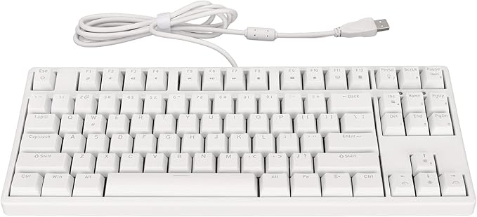 Mechanical Gaming Keyboard 87 Key Wired Stepped Ergonomic Design Keyboard White Light Compact PC Keyboardwith Blue Switches (White)