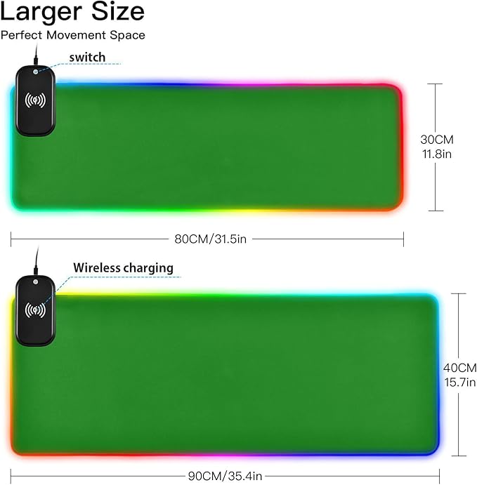 Teal Bright Mouse Pad Gaming Mousepad Non Slip Desk Mat Wireless Charging RGB Computer Mouse Pads Keyboard Pad Mats for Home Desktop Office 35.4 x 15.7 in