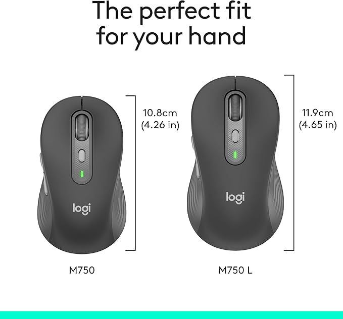 Logitech Signature Plus M750 Wireless Mouse – for Small to Medium Hands SmartWheel Bluetooth Multi Device 24-Month Battery Silent Clicks Customizable Side Buttons Contoured Shape - Graphite