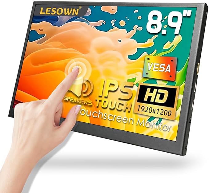 USB C 8.9 inch Portable HDMI Monitor 1920x1200 IPS Touchscreen VESA Metal Casing External Small Wide Display Mini Screen Extender for Windows Laptop PC