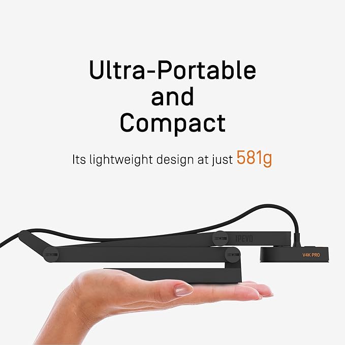 IPEVO V4K PRO 120 4K USB Document Camera 120-degree FOV Lens Sony CMOS Sensor Swift Autofocus AI Noise Reduction Webcam USB Plug and Play Video Conferencing Streaming Work from Home