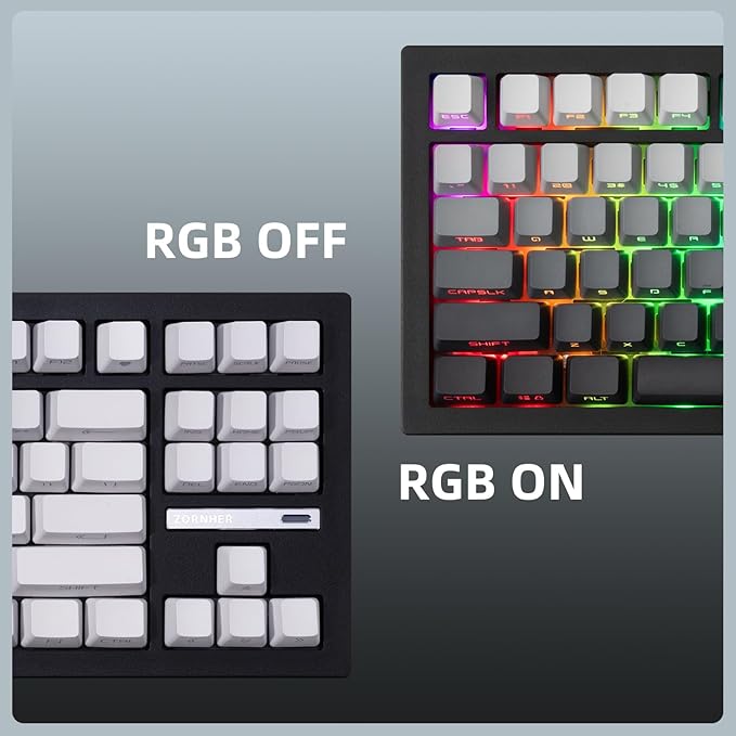 ZORNHER ZH870 Wireless Mechanical Gaming Keyboard80% Black Custom Creamy Sound Keyboard with Shine Through PBT KeycapsPre-lubed Linear SwitchesHot-SwappableRGB Backlit2.4GHz/USB-C/BT5.0