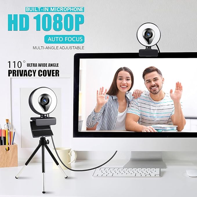 PC Computer 1080P 4K 2K AutoFocus Webcam Double Noise Reduction Microphone USB Auto Installation Camera Video Webcam with Microphone Lighting 4k