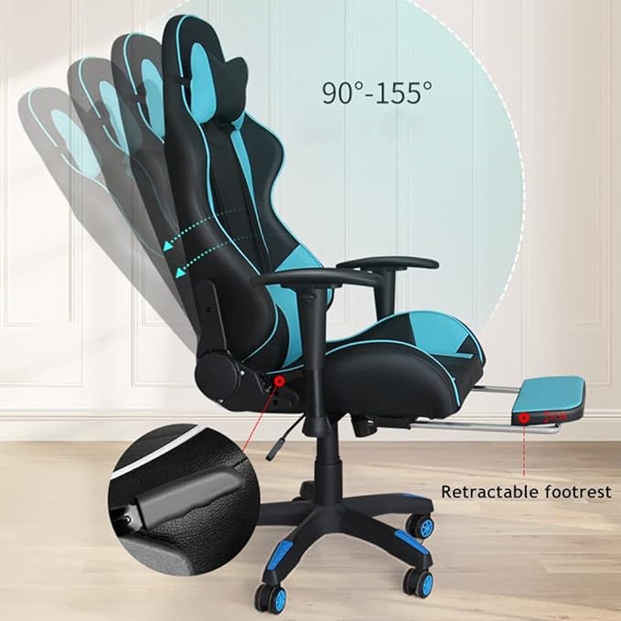HOTRA Ergonomic Gaming Chair with Footrest Office Chair with Headrest Lumbar Support High Back Video Game Chair Adjustable Swivel PC Chair (Color : White)