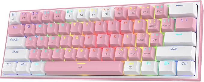Redragon K617 Fizz 60% Wired RGB Gaming Keyboard 61 Keys Hot-Swap Compact Mechanical Keyboard w/White and Pink Color Keycaps Linear Red Switch Pro Driver/Software Supported