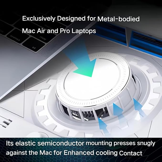 Laptop Cooling Pad for MacBook Air Pro 13 14 15 16 17 Inch Semiconductor Cooler with Integrated Roller Fan 5 Height Adjustment Ergonomic Design Low Noise Quiet Operation for Mac Notebook