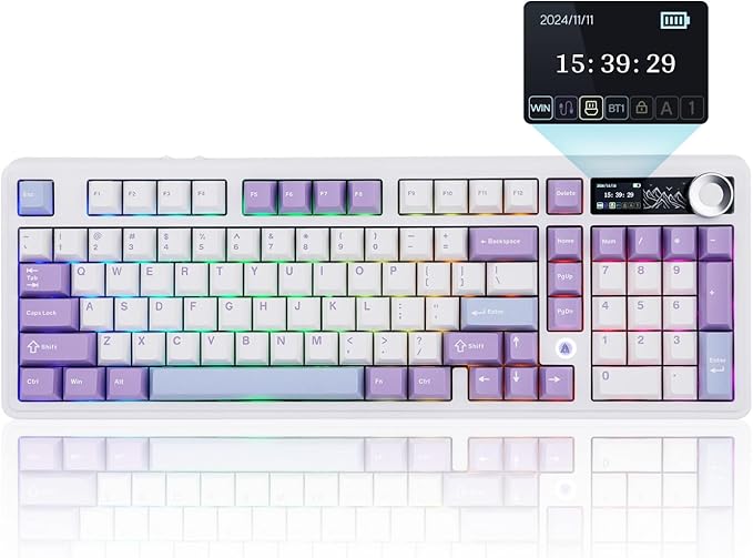 MechLands AJAZZ AK980 V2 Mechanical Gaming Keyboard with Display Screen 10000mAh Battery 98% Wireless Keyboard with BT/USB-C/2.4GHz Hot Swappable Knob RGB for Win/Mac (White Gift V2 Switch)