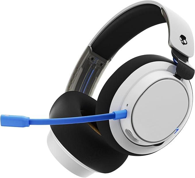 Skullcandy SLYR Pro Wireless Multi-Platform Gaming Headset Bluetooth Headphones Up to 24 Hrs Battery PC PlayStation Nintendo Switch 2.4GHz Low Latency Wireless Transmitter Included - White/Blue