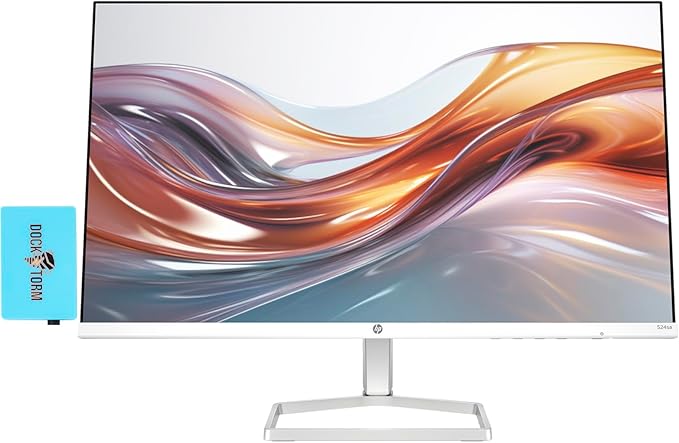 HP Series 5 524sa Thin &amp Light Monitor with Speakers 94C36AA#ABA (Replaces M24fwa) 24 IPS FHD Anti-Glare 300 Nits Display Flicker-Free 1xHDMI White/Silver (2026 Model) w/DKZ Hub USB Port Expan