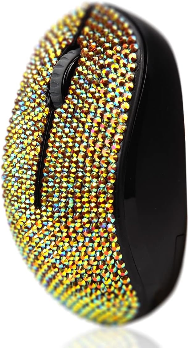 SA@ Luxury 6 Colors Bling Crystal Rhinestone 2.4G Wireless Mouse for Laptop Notebook PC Computer MacBook Gifts for The Office (Gold Colorful)