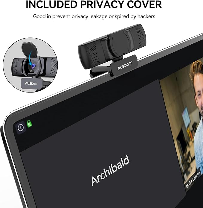 AUSDOM AF640 1080P Webcam with Microphone 90°FOV USB PC Camera Webcam with Privacy Cover Plug and Play Computer Camera for Online Calling/Conferencing Zoom/Skype/YouTube Laptop/PC