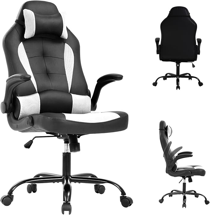 Big &amp Tall Ergonomic PU Leather Adult Gaming Chair - White