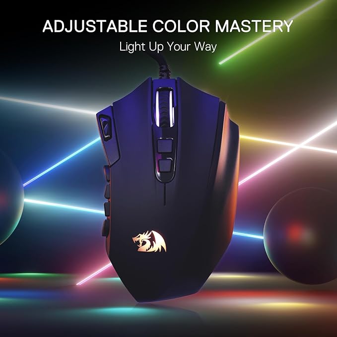 Redragon M921 MMO Gaming Mouse 12400 DPI High Precision Wired RGB Mice w/18 Programmable Buttons 12 Side Macro Keys Software Supports for PC Laptop