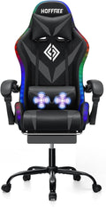 Gaming Chair Massage with LED RGB Lights and Footrest Ergonomic Computer Chair High Back Video Game Chair with Adjustable Lumbar Support Linkage Armrest Grey and Black