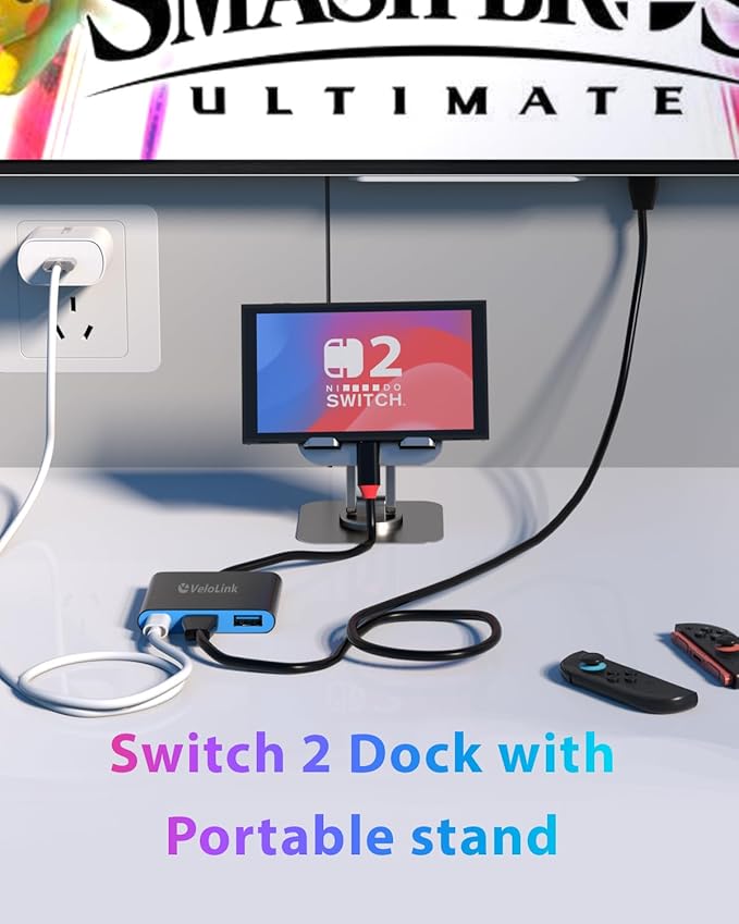 Switch 2 Dock for Nintendo Switch 2 Plug &amp Play for Latest V21Switch 2 Portable Dock with HDMI 2.1/PD/USB A 3.2 Compatible with Nintendo Switch 2/Rog Ally/steam Deck/Laptop/MacBook