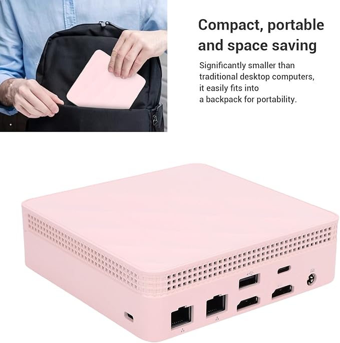 Jectse Small Computer Dual Band WiFi 4.2 USB Ports HD Multimedia Small PC for Home (8G and 256G Pink)