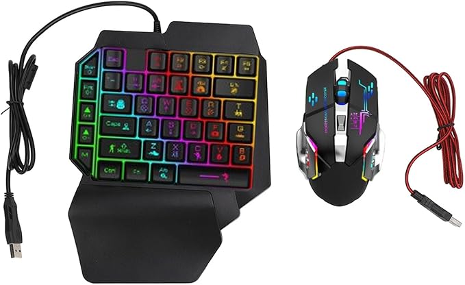 VBESTLIFE Half Hand Gaming Keyboard and Mouse Combo 38 Keys Single Handed Wired RGB Keyboard and Gaming Mouse Converter for Android PC Gaming Player