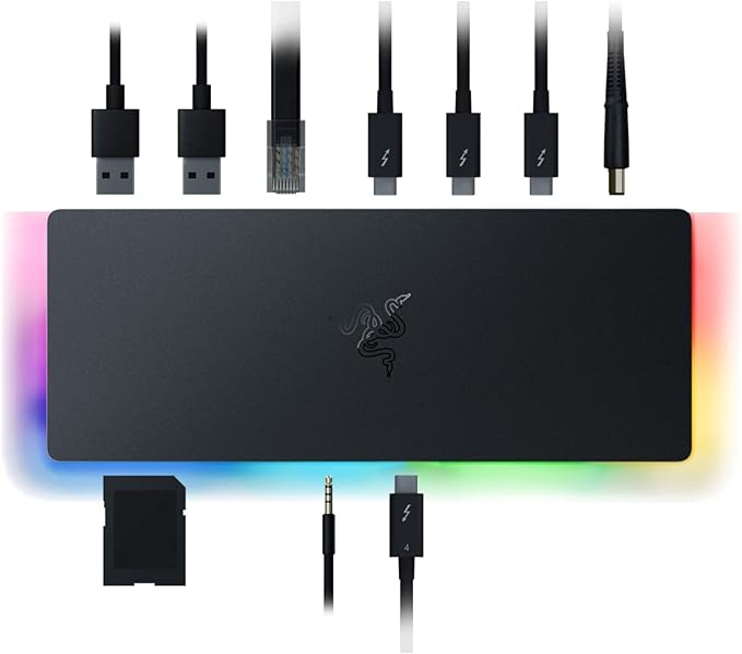 Razer Thunderbolt 4 Dock: 10 Ports in 1 - Dual 4K or Single 8K Video Output - USB A and C Hub 2.5 GbE Thunderbolt 3 Mac and PC Compatible - Thunderbolt 4 Certified - Passthrough Charging - Chroma