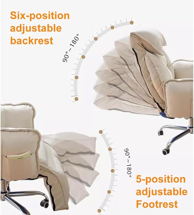 YCKEGEW Lift Chair Recliners Gaming Chair with Footrest Lazy Sofa Chair Ergonomic Study Chair Home Office Desk Chairs with Steel Base and Wheels 360° Swivel Computer Chair(Beige)