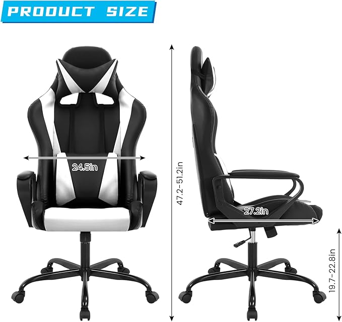 Gaming Chair ﻿White Ergonomic High Back Video Game Chairs Racing Style with Lumbar Support Headrest &amp Arms Gaming Chair for Adult Kids Heavy Duty Swivel Computer Chair for Office