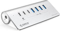 ORICO 7 Port USB Hub 10Gbps Aluminum USB 3.2 Gen 2 Hub 6 USB 3.2 Data Ports 1 PD 60W Ports 24V 3A Power Adapter 3.28Ft A to C Cable USB Data Hub for Laptop